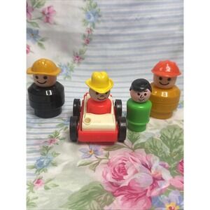 VTG Fisher Price Little People‎ Lot Of 4 Farmer, Dad, 2 Construction Workers,Car